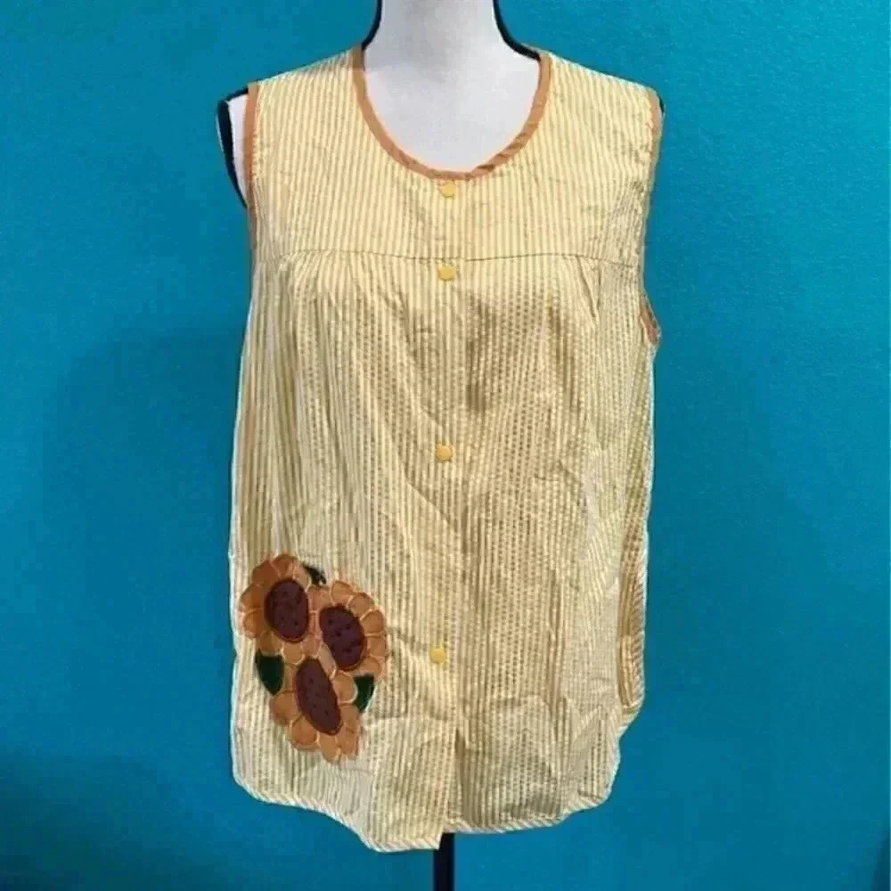 Yellow striped sun flower shirt / apron in size medium - Picture 1 of 3